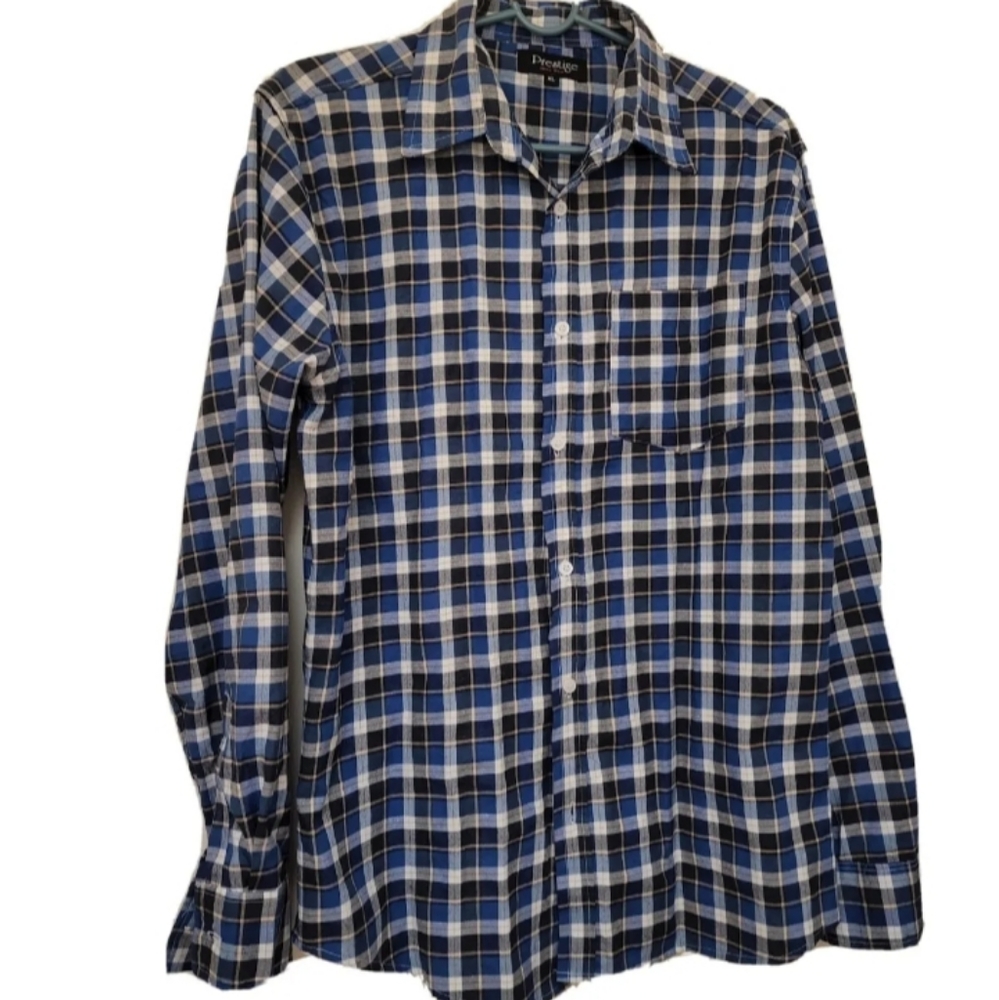 Prestige Mens Blue Plaid Shirt Fancy Wear Cotton Blend Long Sleeve preowned. XL